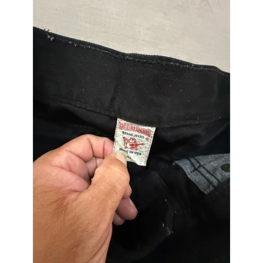 TRUE RELIGION‎ Ricky Black Straight Jeans Men's Belted Flap Pocketed 38X31.